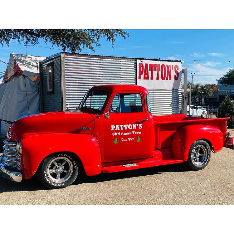 Patton's Christmas Trees iconic red delivery truck in Lakewood Dallas